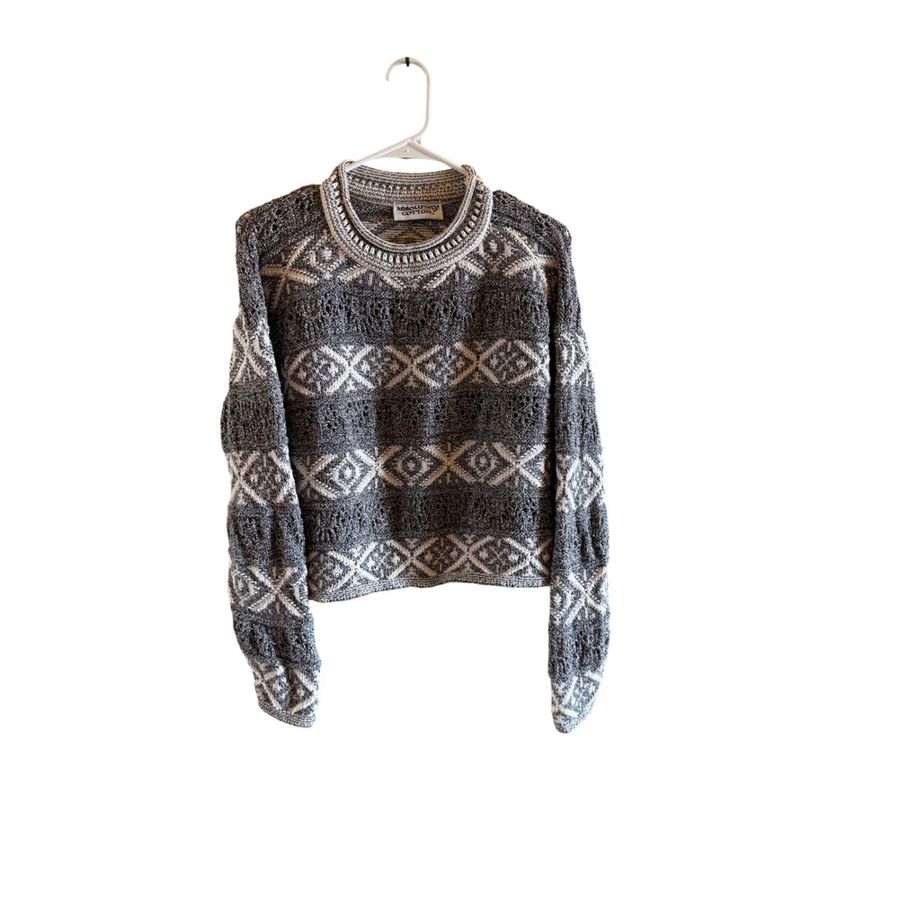 Vintage Women's Knit Sweater Roll Neck Cropped Drop Sleeve Geometric Fits S/M